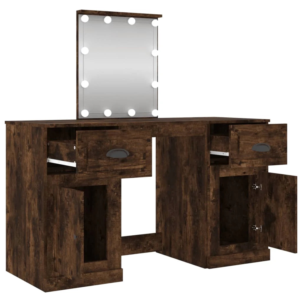 Toeletta tavolo da trucco di design mobile da camera da letto con illuminazione a LED 130 x 50 x 132,5 cm rovere 02_0006315