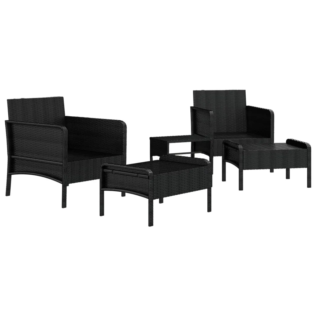Set Divani da Giardino 5 pz con Cuscini Nero in Polyrattan cod mxl 35624