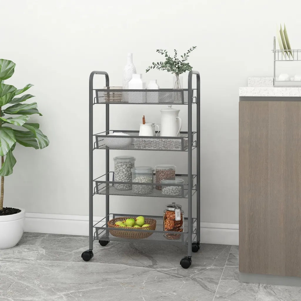 Carrello da Cucina con 4 Ripiani Grigio 46x26x64 cm in Ferro cod mxl 63298