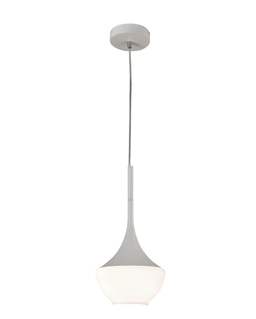 Lampada a Sospensione Apollo in Metallo e Vetro Soffiato Bianco - Design Moderno E27, Struttura Regolabile 2000mm, Ideale per Illuminazione Interni