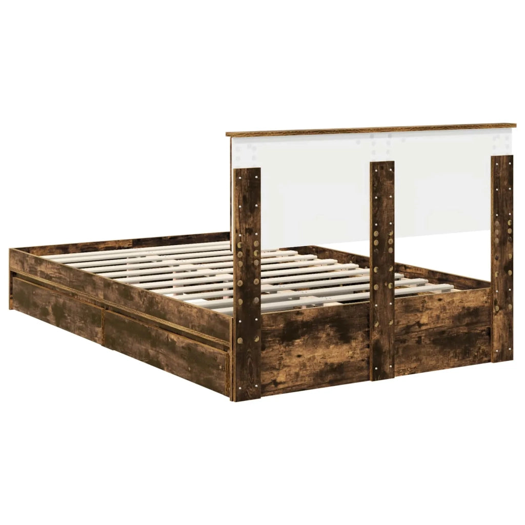 Letto con Contenitore con testiera Rovere fumé 135 x 190 cm 3408470