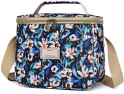 Lunchtas Geïsoleerde Grande con Motivo di Fiori e Cinturino Regolabile (7,5L, B-Blu Scuro Fiori)