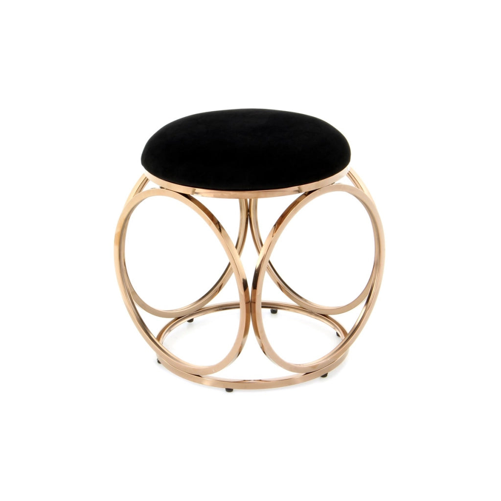 Pouf Whitney 325 in velluto nero e acciaio oro rosa