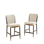Set di 2 sgabelli da bar con poggiapiedi rettangolare per cucina in tessuto beige