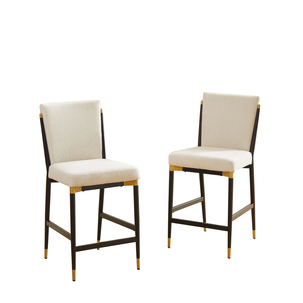 Set di 2 sgabelli da bar con poggiapiedi rettangolare per cucina in tessuto beige