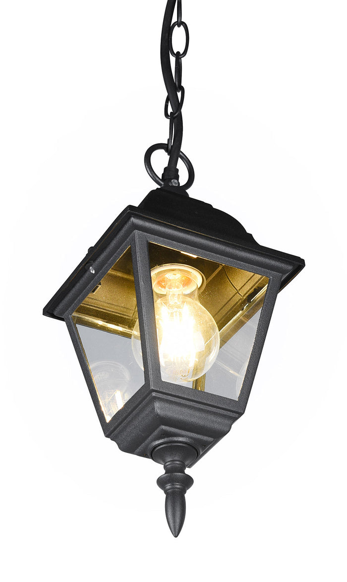 Lampada a Sospensione da Esterno Attacco E27 in Alluminio Nero Opaco