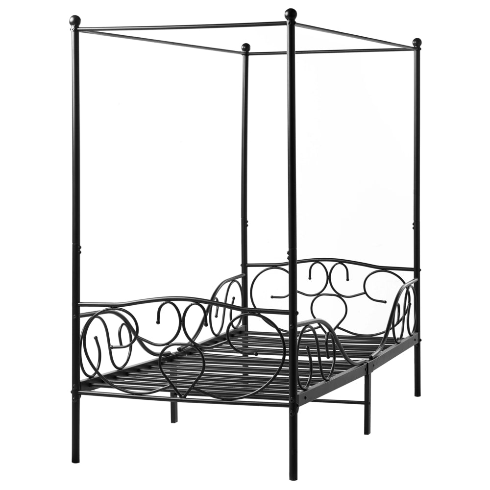 Letto a baldacchino in metallo nero 90 x 200 cm EU misura singola Retro Decorativo