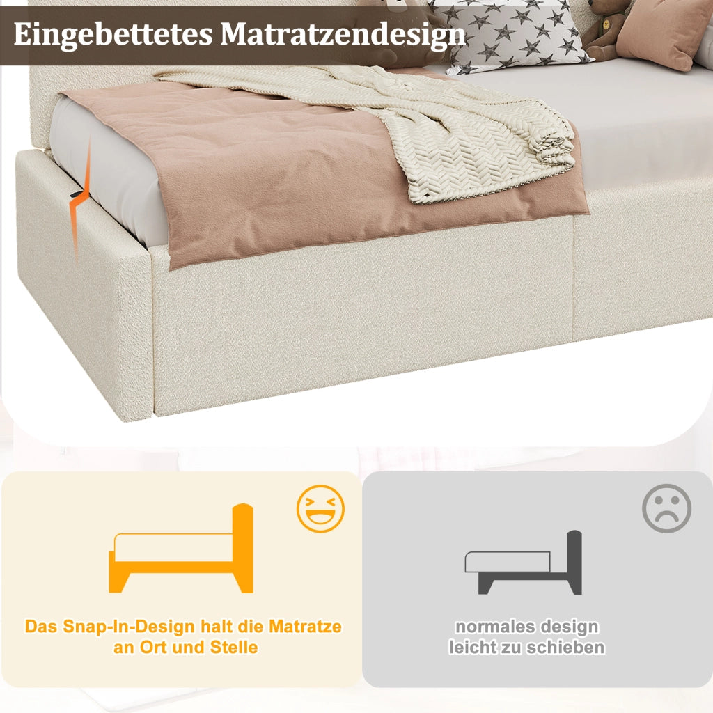 Letto con contenitore idraulico bouclé 90x200 cm
