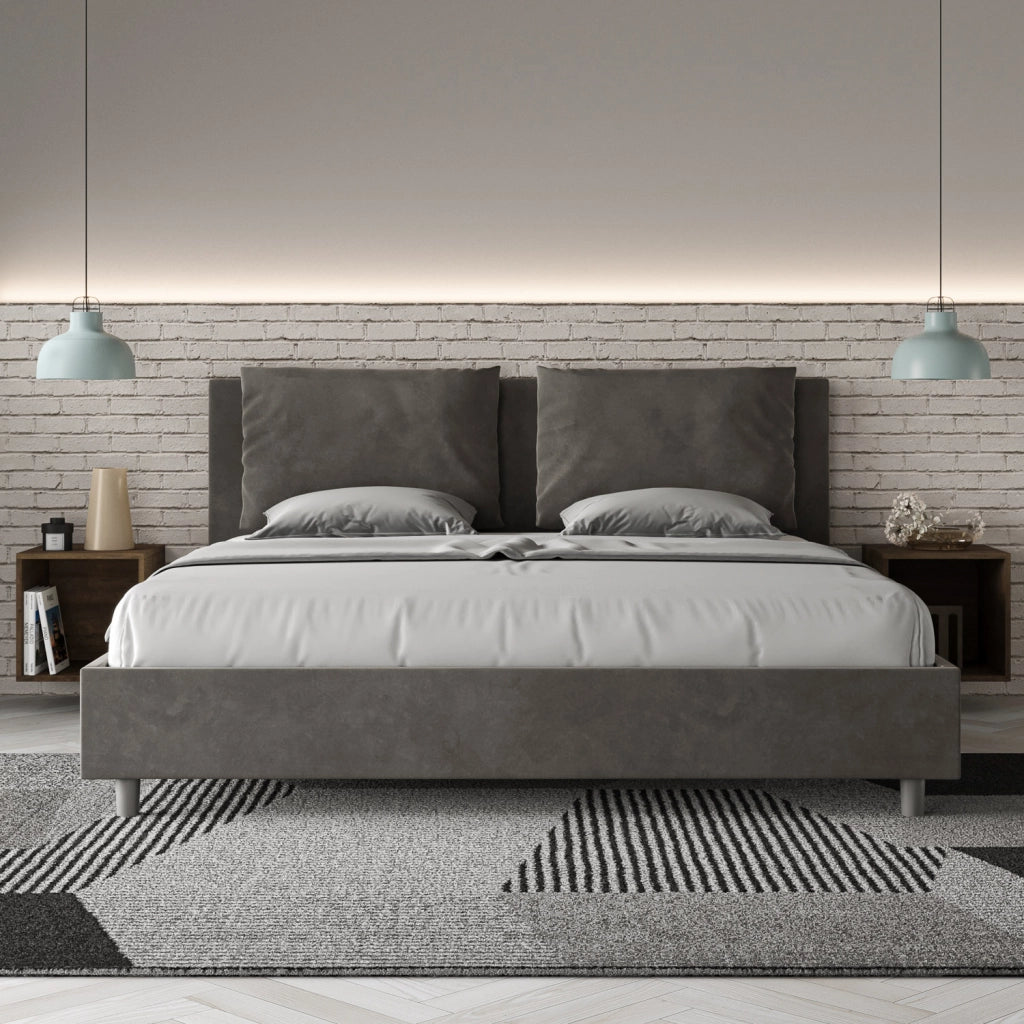 BS COM Letto con rete imbottito 180x200 microfibra grigio