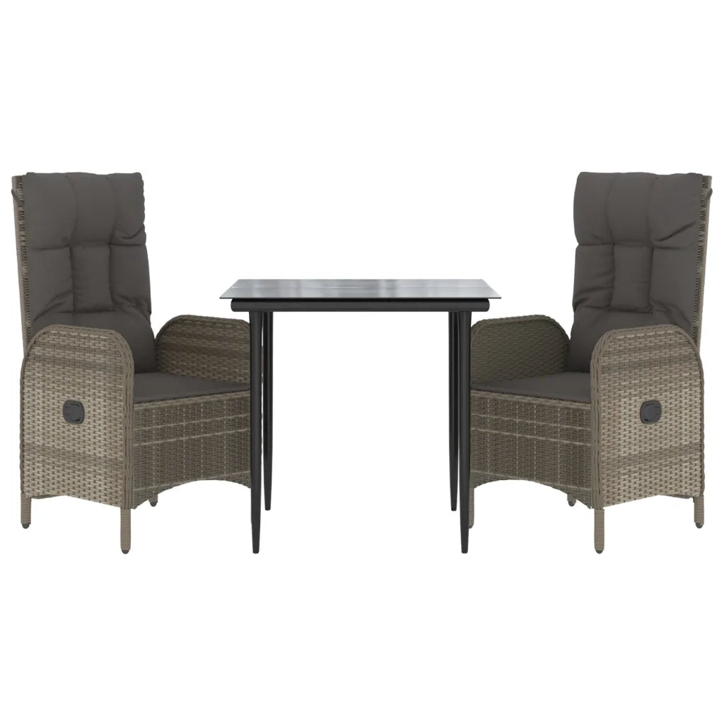 Set Salotto Giardino 3 pz con Cuscini Nero e Grigio Polyrattan 3185177