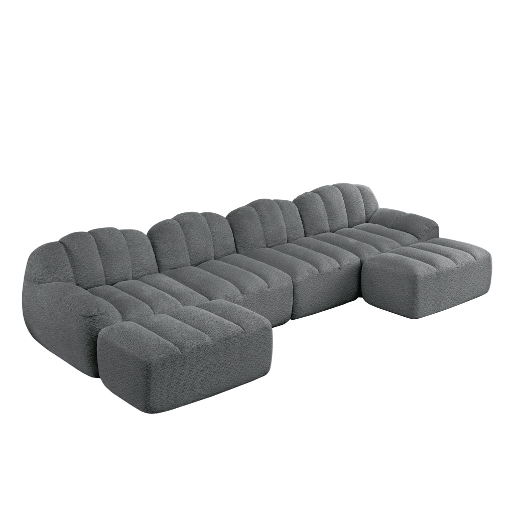 Divano Modulare U 4 Posti con 2 Ottoman ¨C MINIMAL ¨C Tessuto Grigio Morbido