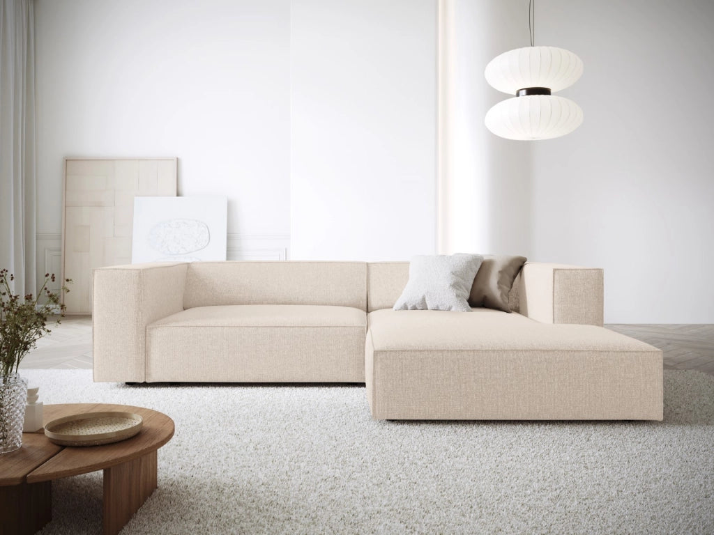 Cosmopolitan Design - Divano angolare destro "Arendal" 3 posti in ciniglia beige chiaro 
