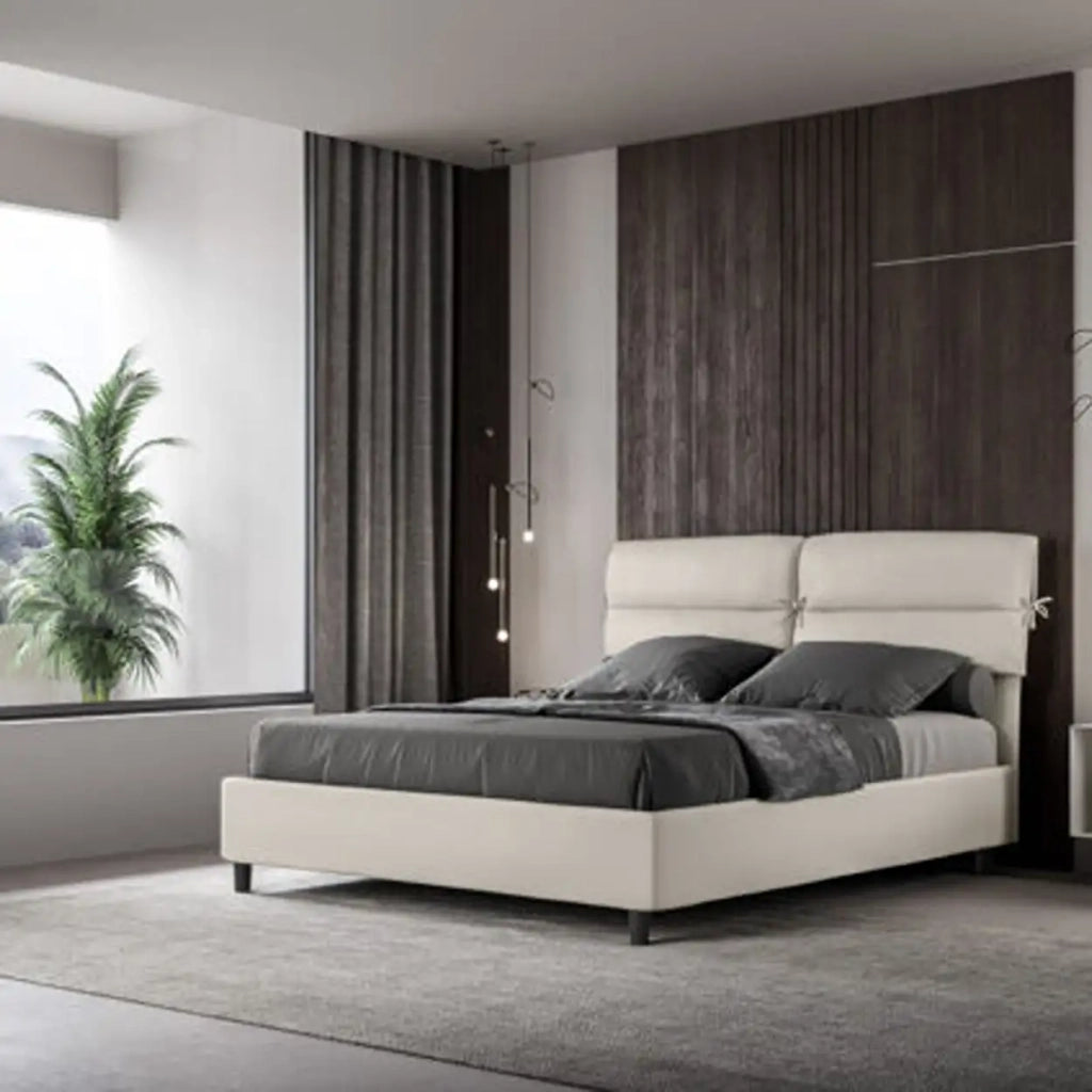 Letto matrimoniale contenitore imbottito 160x210 similpelle bianco Nandy