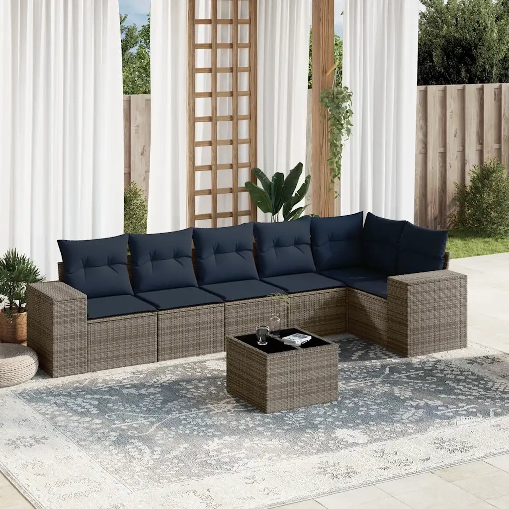 Set Divani da Giardino 7 pz con Cuscini Grigio in Polyrattan 3222600