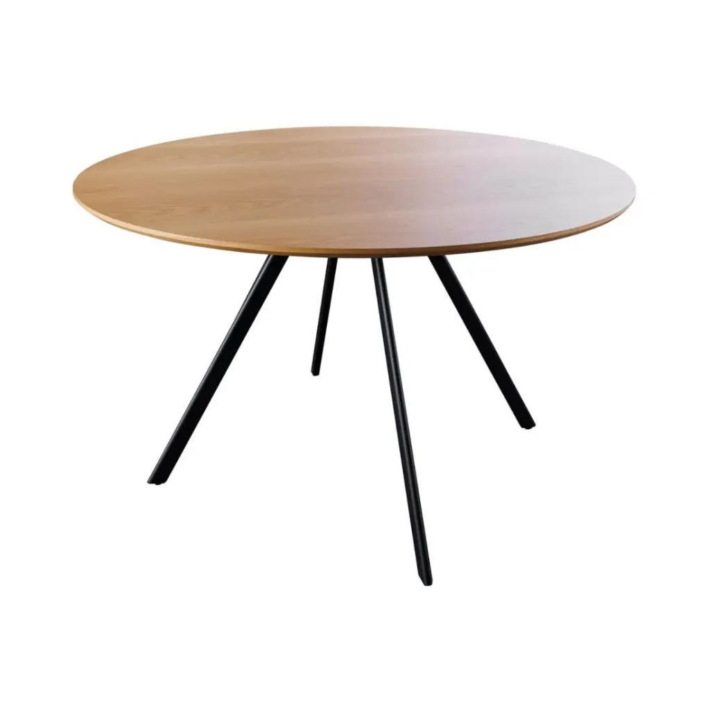 Tavolo da pranzo SOREN – Effetto legno di quercia e metallo – 120 cm – Rotondo – Stile industriale