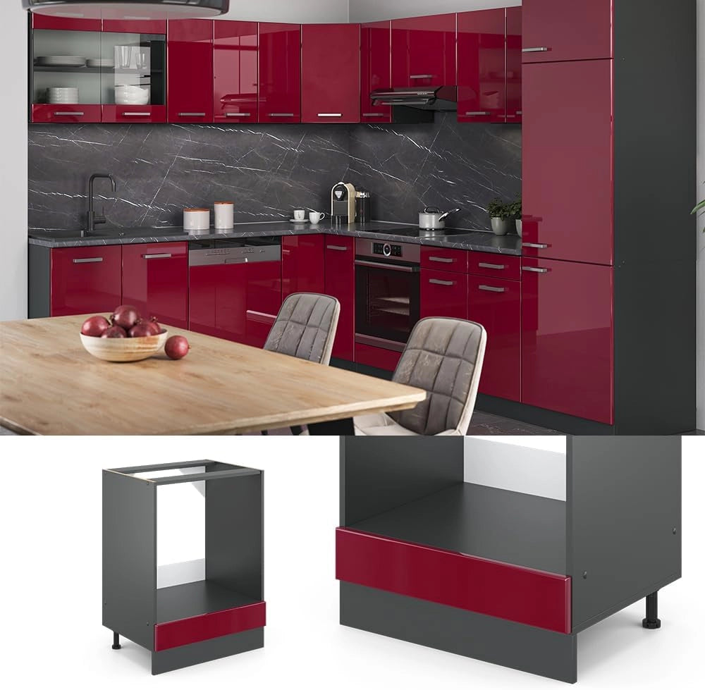 Mobile per forno da incasso R-Line, Rosso lucido, 60 cm senza piano di lavoro, per la libera combinazione all'interno di sistemi cucina modulari