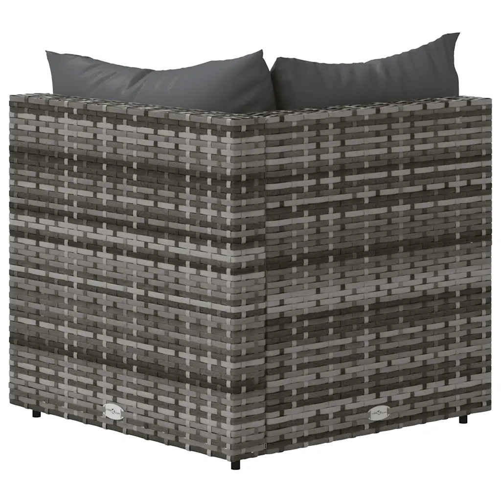 Divano Angolare da Giardino con Cuscini-Sofa da Giardino-Divanetto da esterno in Polyrattan Grigio 141022