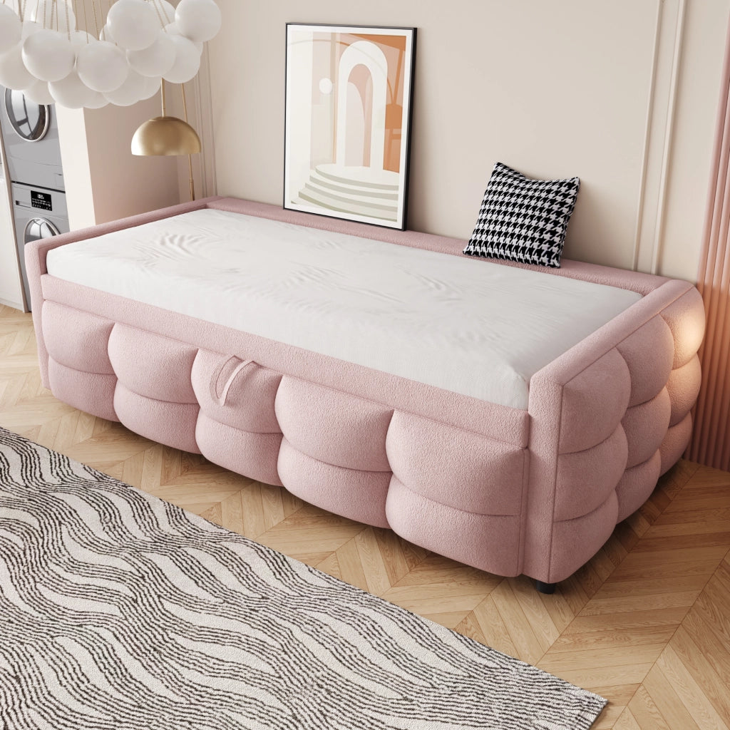 Letto estraibile con rete a doghe velluto teddy 90x190 cm