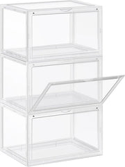 Set di 3 Organizzatori per Scarpe - Cassetti Stivati - Scatole in Plastica con Porta Vetrata Transparente