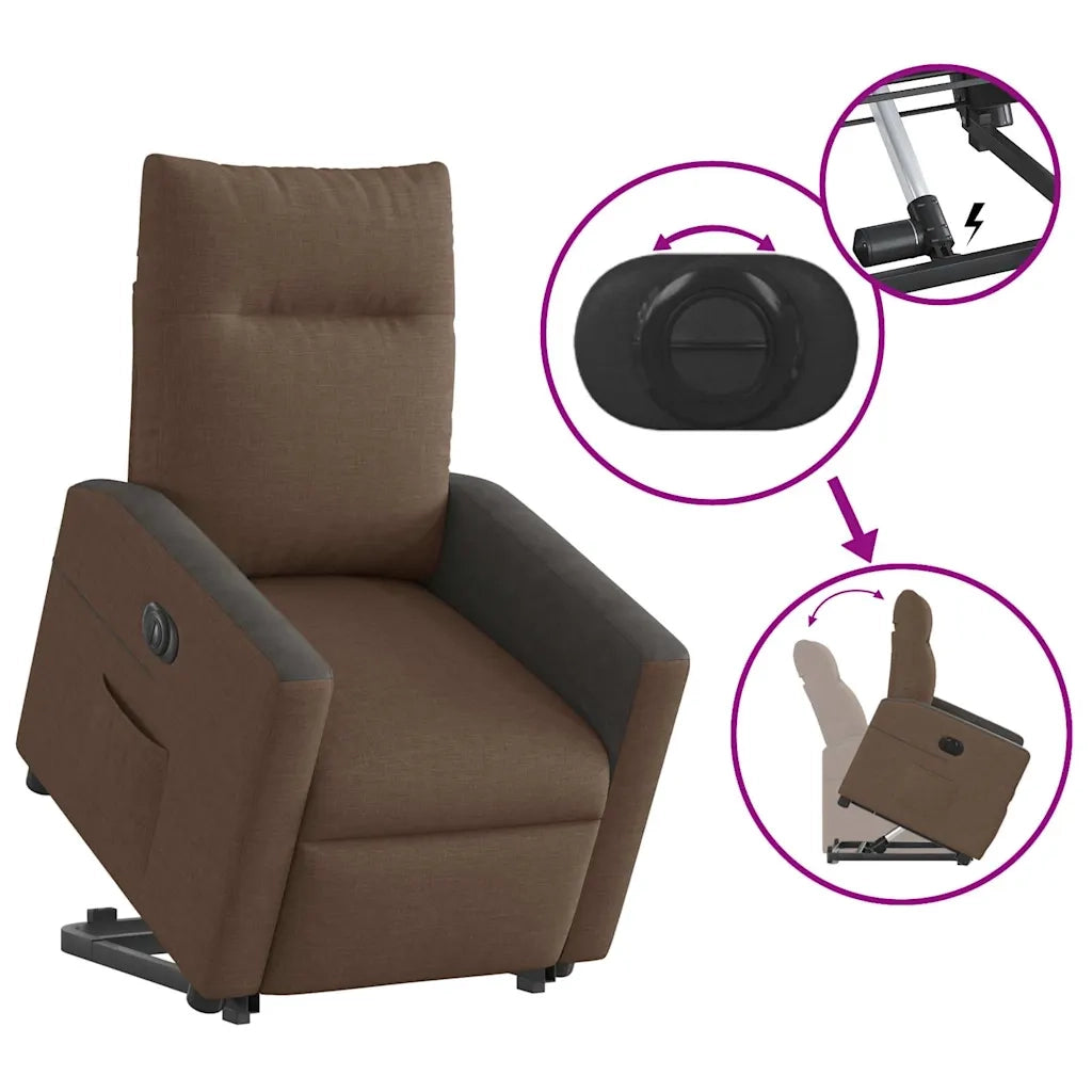 Poltrona Alzapersona Reclinabile Elettrica Marrone Tessuto 3324069