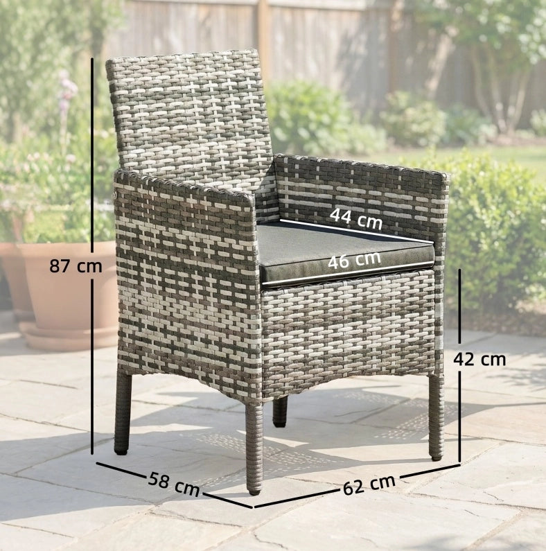 Set 2 sedie da giardino ULEVR in rattan PE grigio con cuscini sfoderabili, braccioli e struttura in acciaio