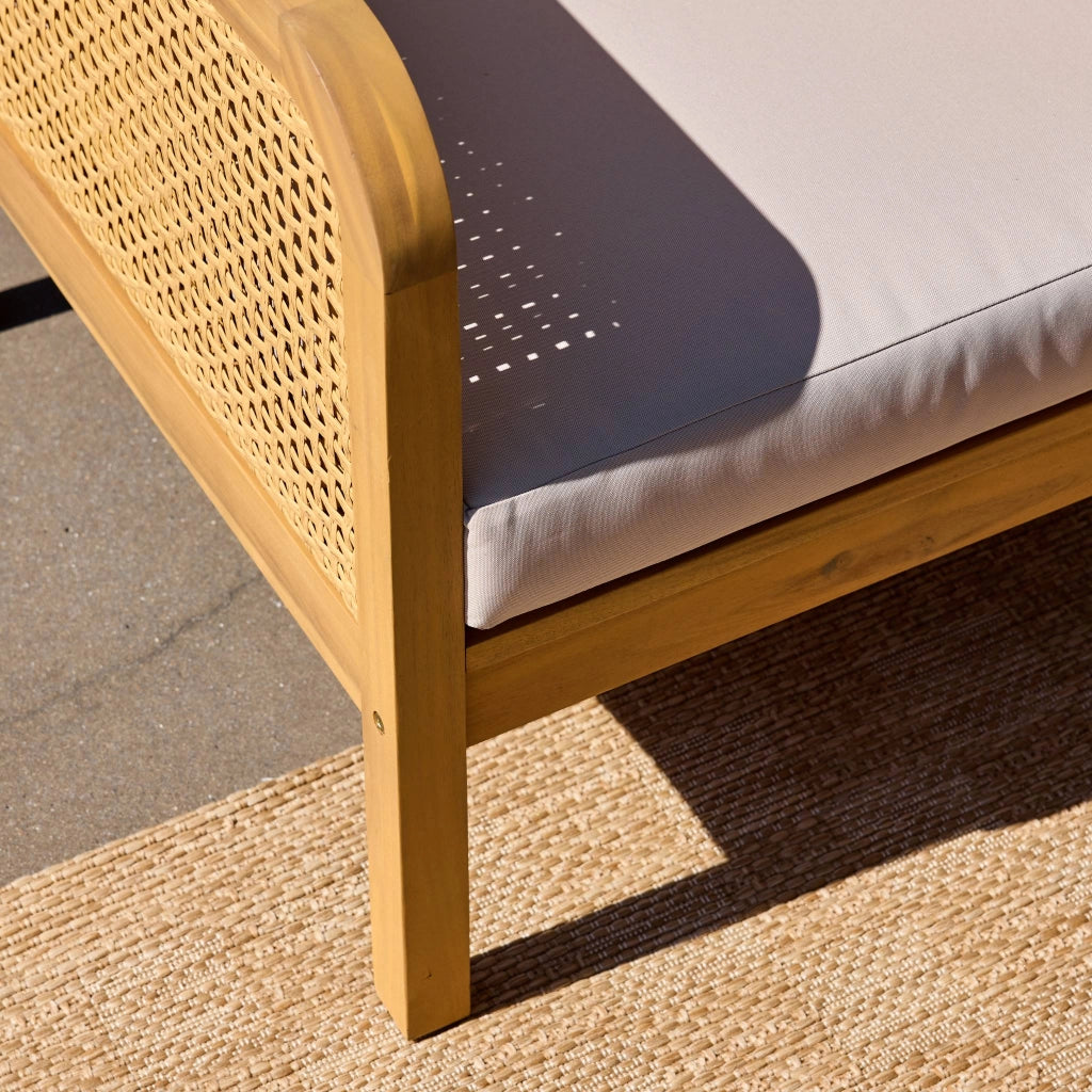 Salotto da giardino in legno di acacia e canna intrecciata, 4 posti,