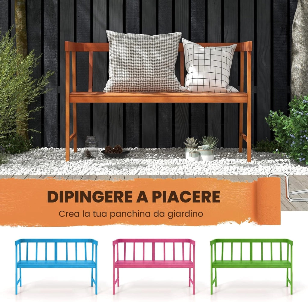 Panchina da Esterno in Legno di Acacia, Panchina da Giardino 2 Posti con Schienale, Braccioli e Seduta a Doghe, Panca per Balcone, Giardino e Parco, 110 x 46 x 72 cm, Portata 360 kg