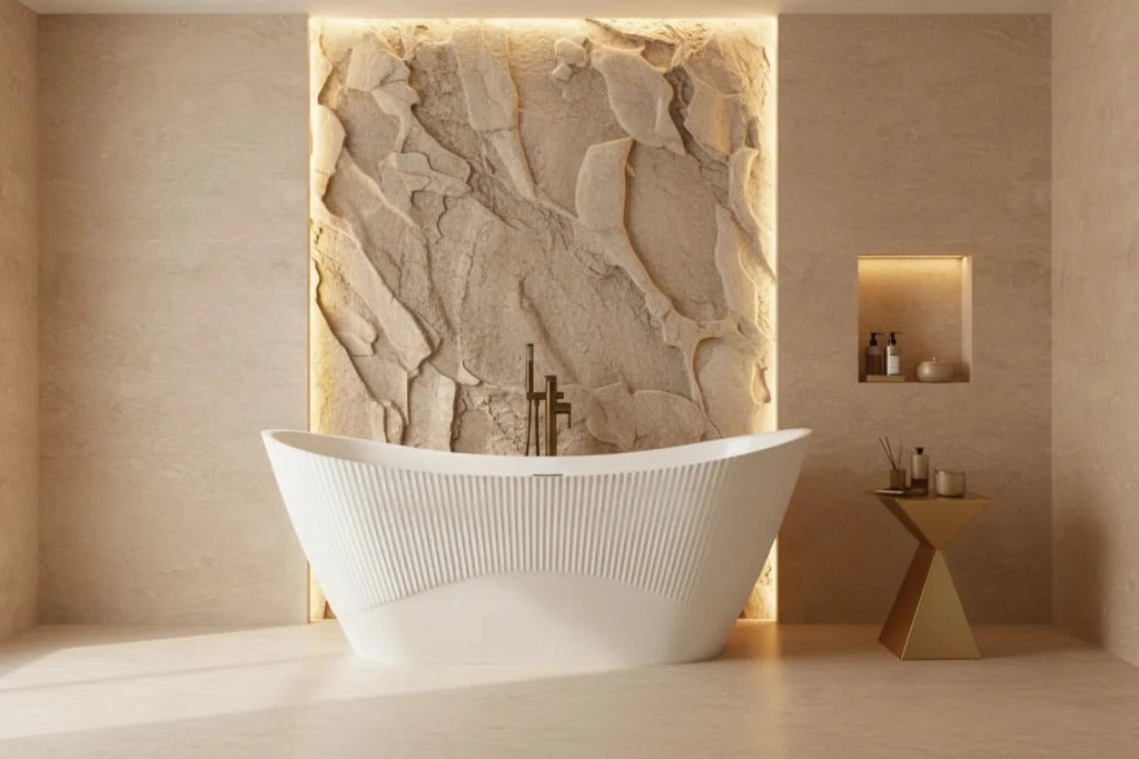 Vasca Da Bagno Freestanding In Acrilico Atena 170 Copritappo rame spazzolato