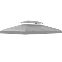 Copertura per Gazebo 4x3 m a 2 Livelli in Poliestere con Cinghie e 10 Fori di Drenaggio, Grigio
