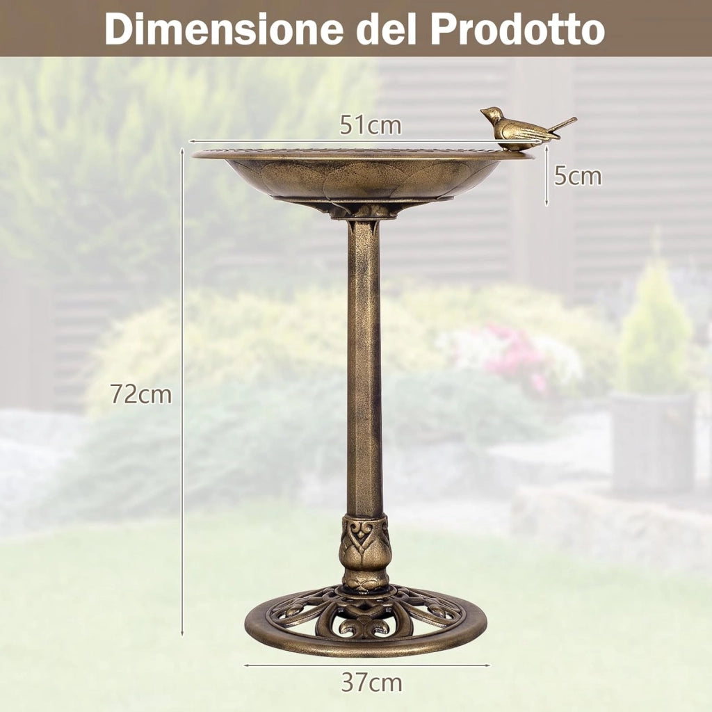 Mangiatoia per Uccelli, Vasca per Uccelli Autoportante da Esterno con Supporto, Stazione di Alimentazione per Uccelli per Balcone Giardino Cortile Patio (Bronzo)