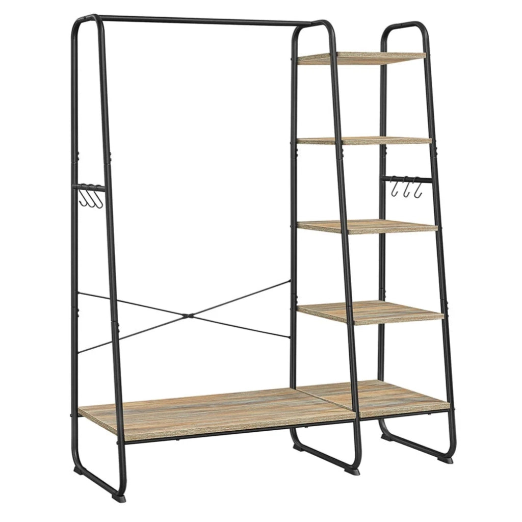 Appendiabiti indipendente scarpiera ingresso/guardaroba 45 x 120 x 160 cm con 5 ripiani portaoggetti e 6 ganci per camera da letto soggiorno corridoio stile industriale marrone 12_0007095