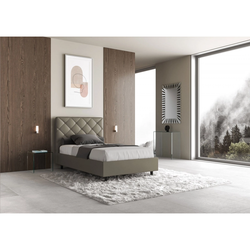 Letto imbottito 1 piazza e mezza 120x200 cm Priya - Similpelle,Cappuccino,Con rete