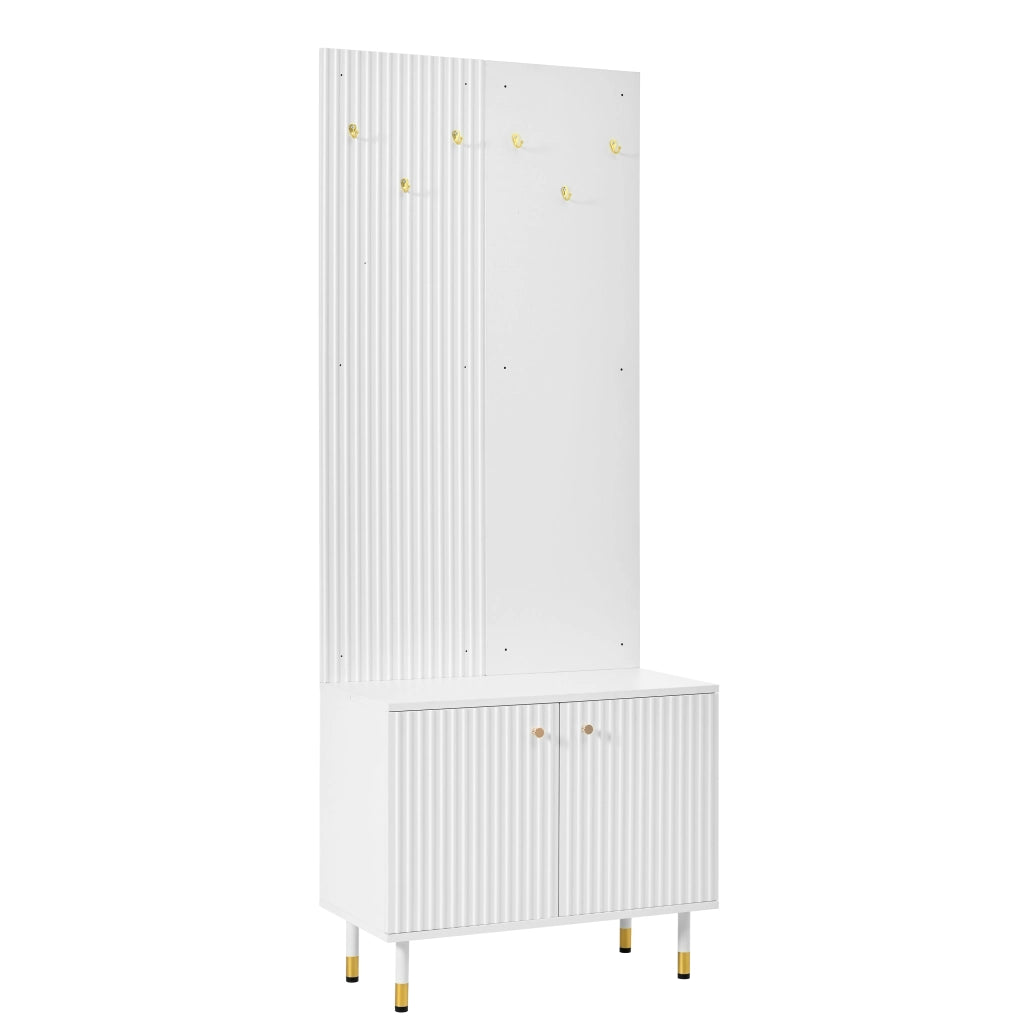 Mobile ingresso con scarpiera e 6 ganci; 2 ante; ripiano regolabile; per ingresso; bianco; 70 × 35 × 180 cm