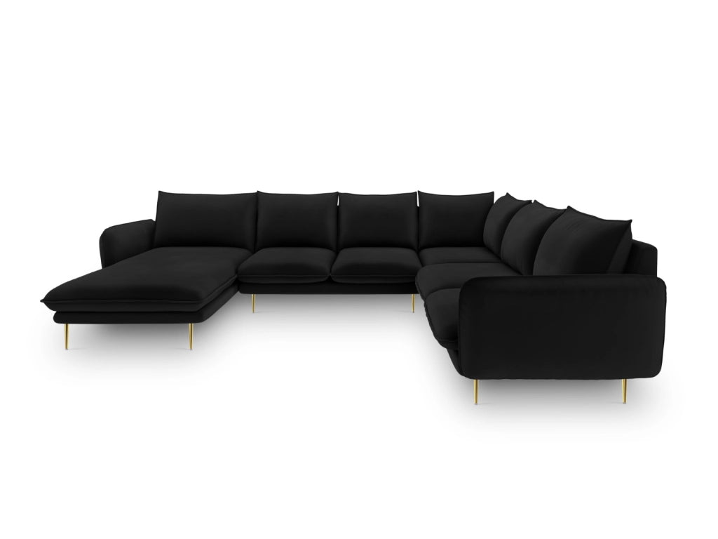 Cosmopolitan Design - Divano panoramico destro "Vienna" 7 posti in velluto nero 