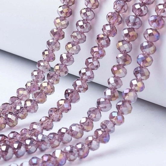 Facette Rondelle in Vetro 10 Filari - 8mm Translucido AB - Rosa Antica - Per Creare Gioielli - 72 Pezzi per Filare