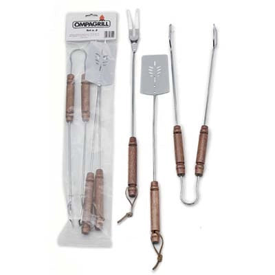 POSATE BARBECUE SET 03550 OMPAGRILL - INOX/LEGNO CF=PZ 3 CM 55- 1 confezioni