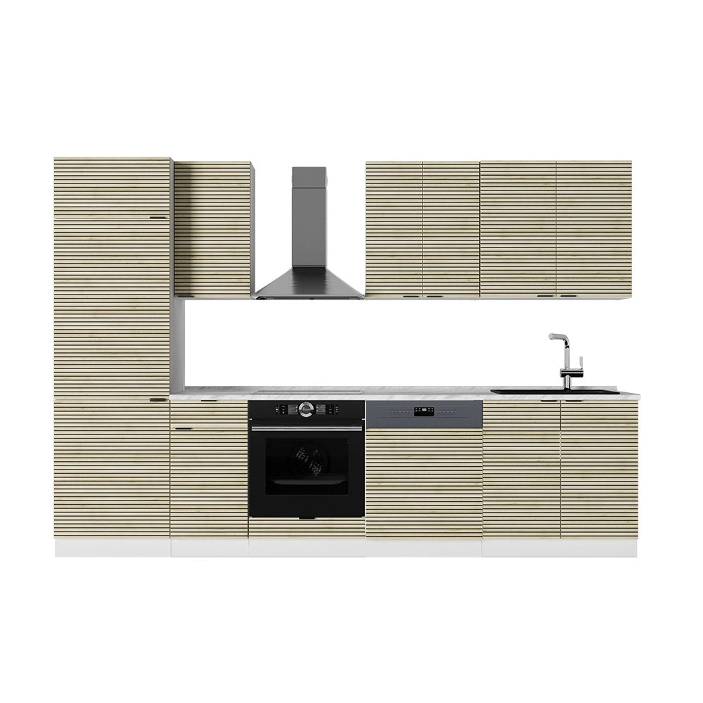 Cucina componibile Fame-Line Pannello in quercia/Bianco 300 cm, PL Marmo Vicco