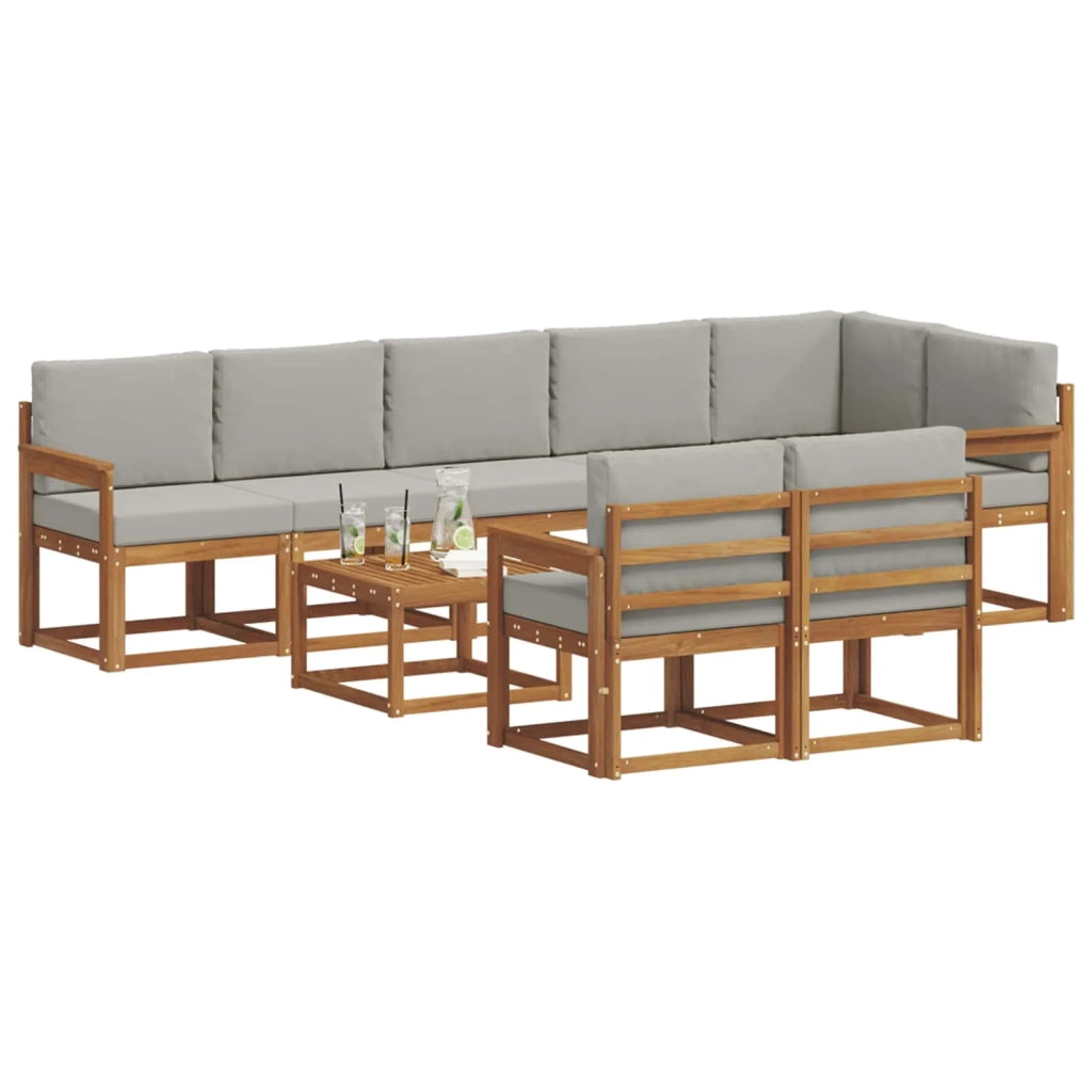 Set di divani da esterno 9 pcs Grigio Naturale e Chiaro