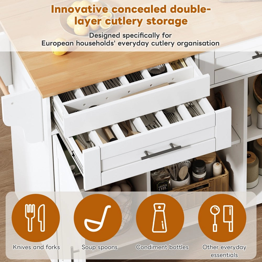 Isola Cucina Multifunzionale con Piano Pieghevole e Ruote ¨C Xylo ¨C 145x45x94,5 cm