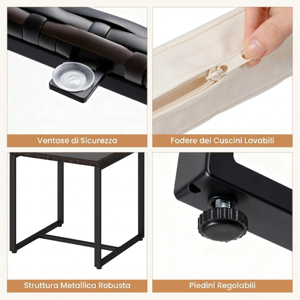 Set Salotto da Giardino in Rattan, Set Mobili da Eterno con 2 Poltrone a Dondolo, Tavolino in Vetro Temperato e Comodi Cuscini con Fodera Lavabile per Cortile e Balcone (Beige)