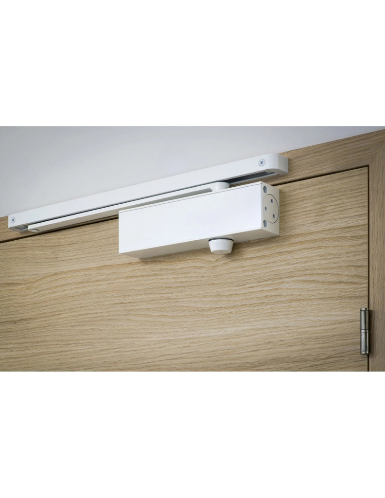 Chiudiporta spingiporta automatico idraulico, portata 60kg, Design Forza 3, bianco, antivandalismo, certificazione antincendio - THIRARD