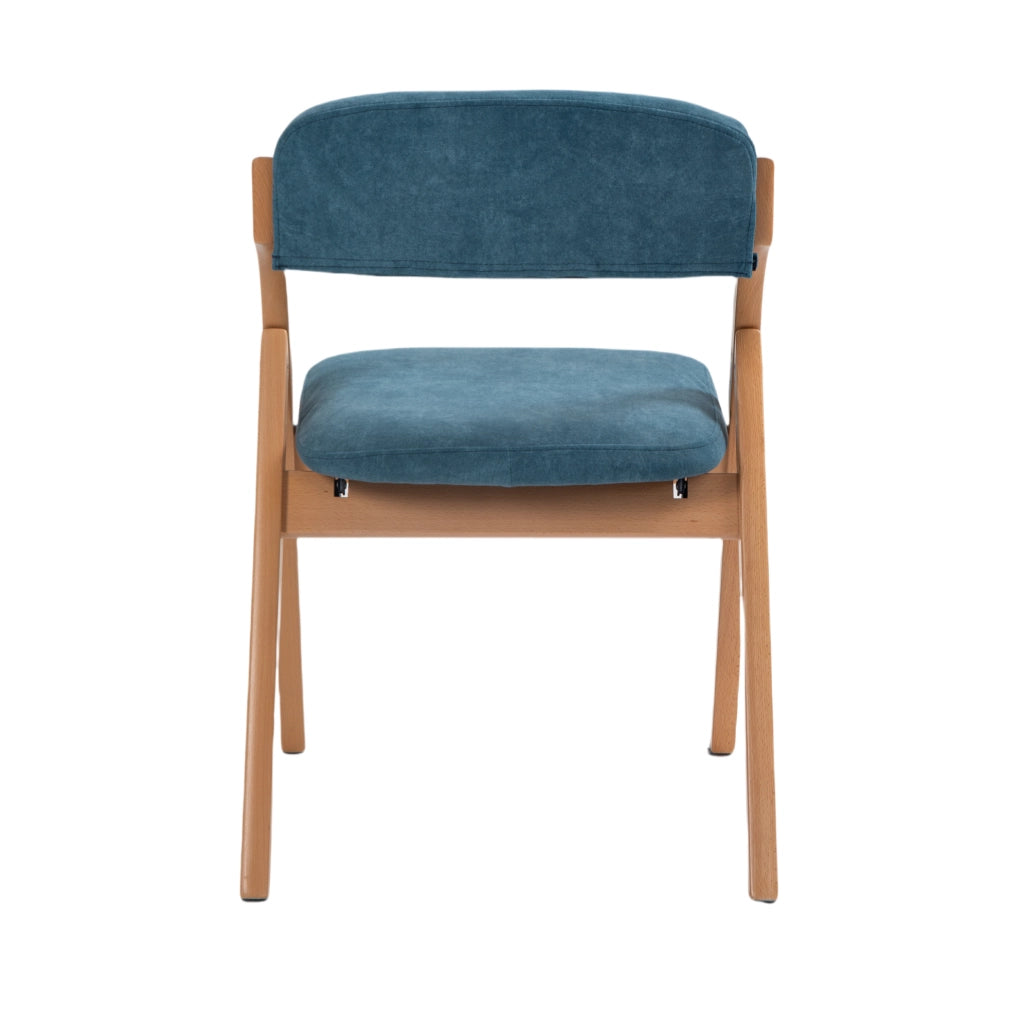 Set di 2 sedie pieghevoli con seduta imbottita; schienale confortevole in legno; blu