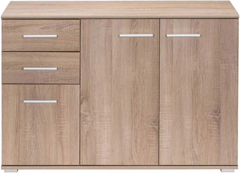 Cassettiera Alba 3 Ante con Ripiani 2 Cassetti 107x75x35cm Comò Armadietto Ufficio Mobiletto