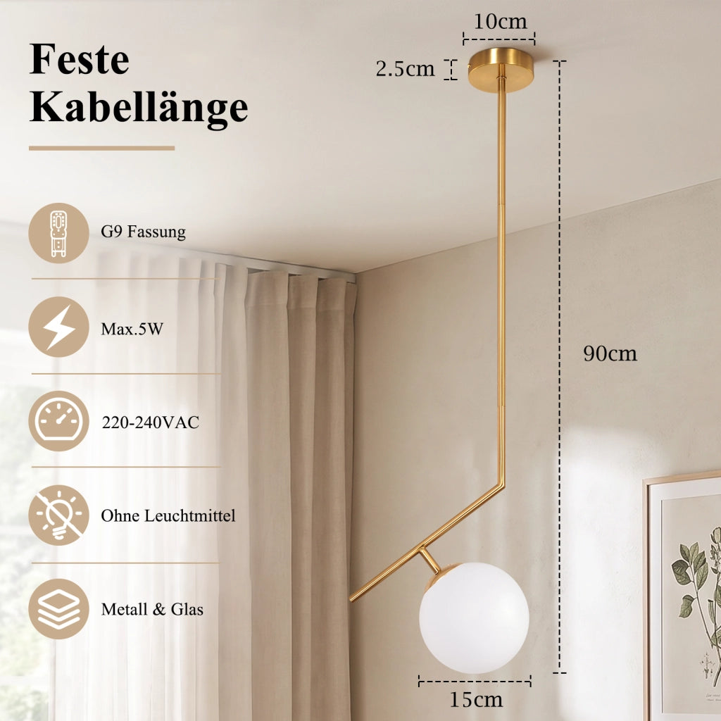 ZMH Lampada a Sospensione 1 Luce Vetro G9 Moderna per Camera Soggiorno senza lampadine