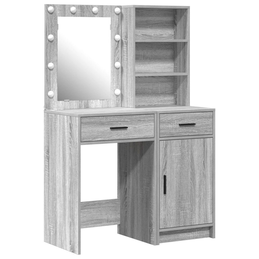 Set di Tavolo da Trucco a 2 Pezzi con LED Grigio in Legno Ingegnerizzato di Sonoma