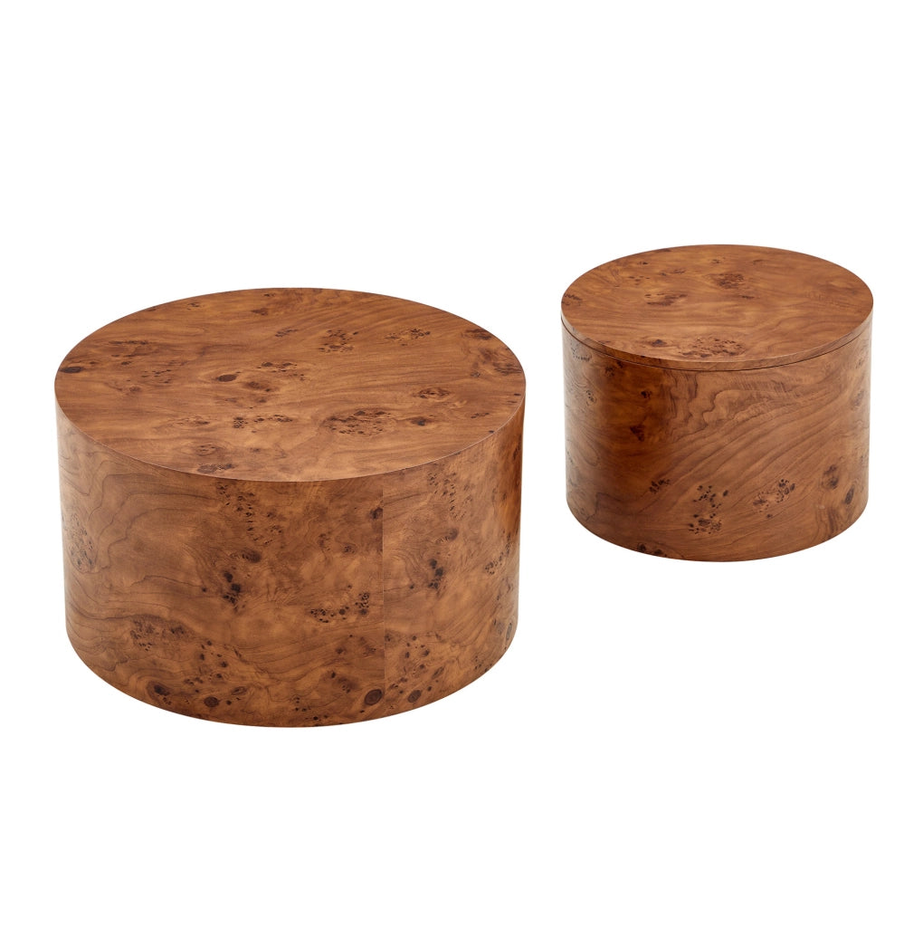 Set di 2 tavolini da caffè; con vano interno e coperchio rimovibile; in MDF effetto legno marrone