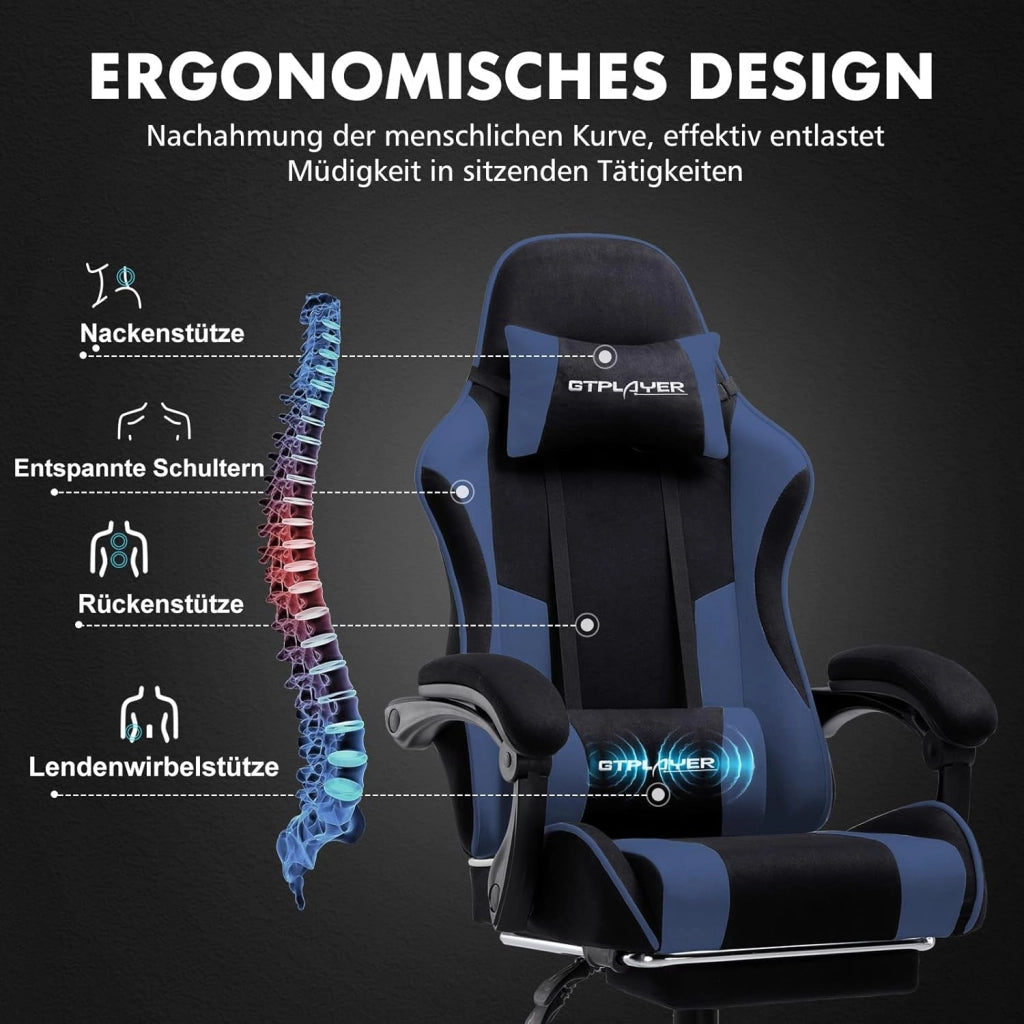 Sedia da gioco, sedia da ufficio, sedia ergonomica per PC, poltrona da gioco con supporto per massaggi, sedie task con poggiapiedi e poggiatesta, tessuto blu
