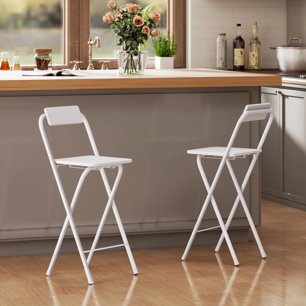 Sgabello da bar pieghevole con schienale e poggiapiedi ¨C zephmum ¨C bianco, struttura metallo, 87 cm