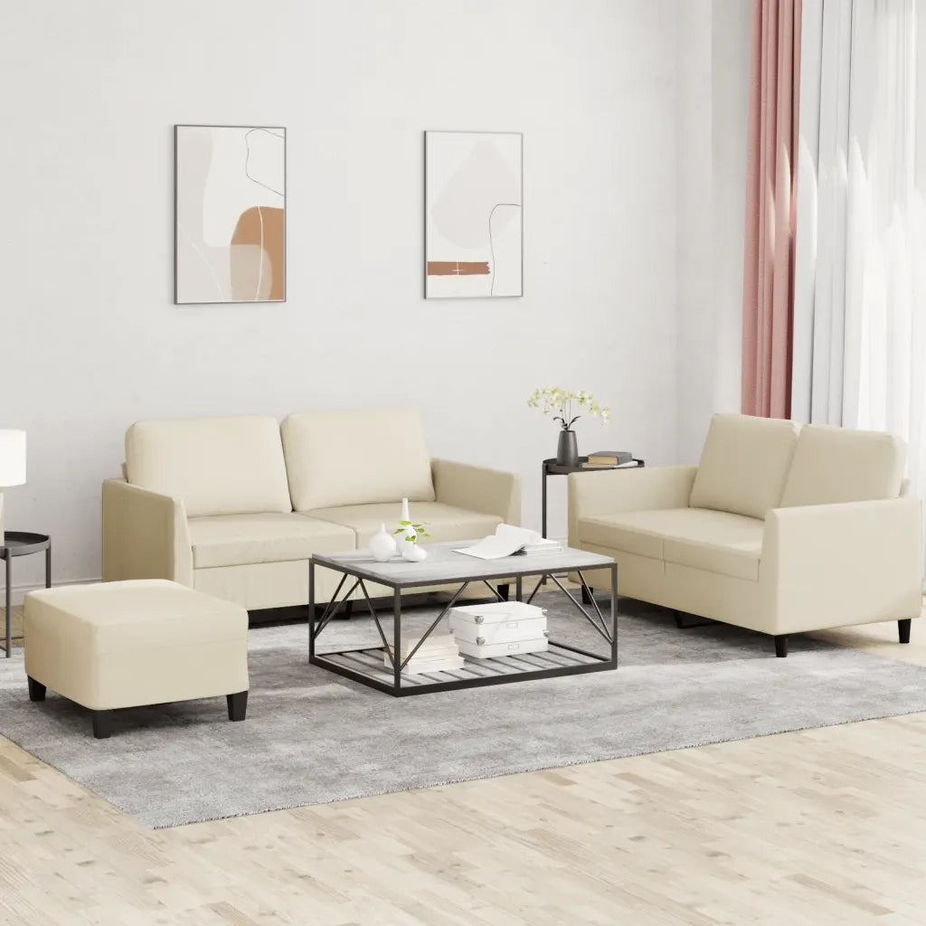 Set di Divani 3 pz con Cuscini crema in Similpelle