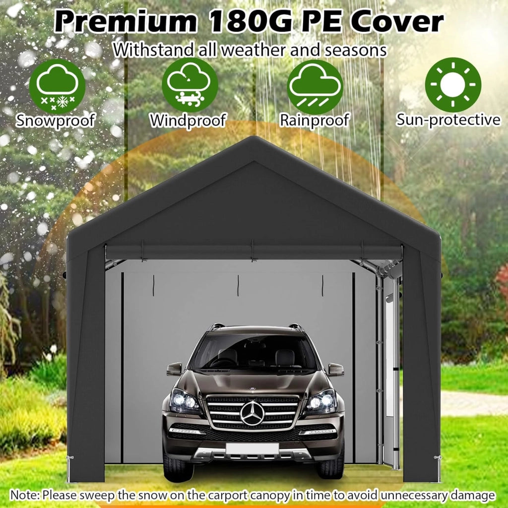 Tenda Garage Auto Esterno 300 X 595 X 280 CM, Tettoia per Auto con Telaio in Metallo e Copertura in PE Resistente alle Intemperie, Capanno da Giardino per Vehicolo, Biciclette, Moto, Attrezzi